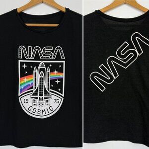 NASA Cosmic 1975 Space Shuttle Graphic Tee Black Sz Large Jrs Retro Pride Style